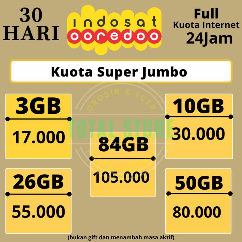 [INJECT/ISI ULANG] INDOSAT IM3 KUOTA INTERNET 84GB 50GB 26GB 10GB BUKAN GIFT. TAMBAH MASA AKTIF