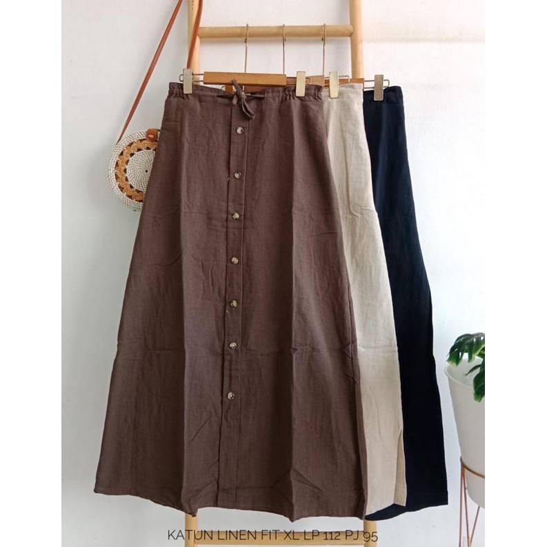 ROK PANJANG KATUN LINEN - ROK PANJANG WANITA FIT TO XL - ROK PANJANG MODEL TERBARU