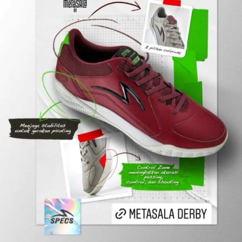 sepatu futsal specs metasala derby white PORT ROYALE WHITE/ GREEN CEKCO ORIGINAL
