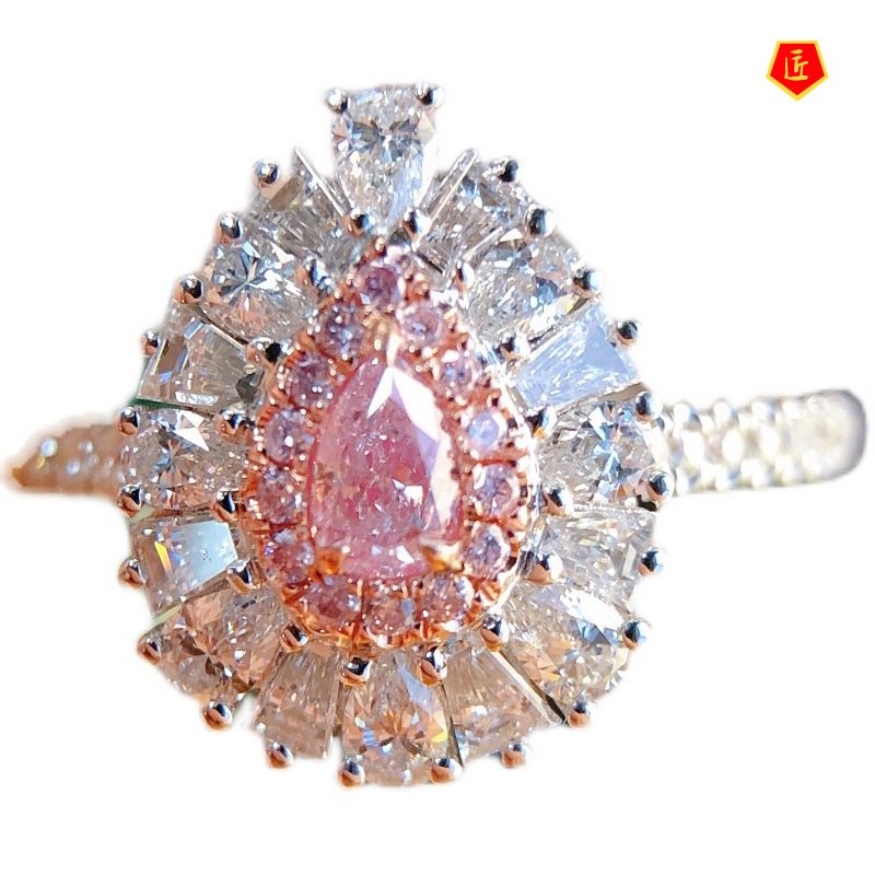 [Ready Stock]Fashion Personality Pink Diamond Ring Advanced Colorful Crystals