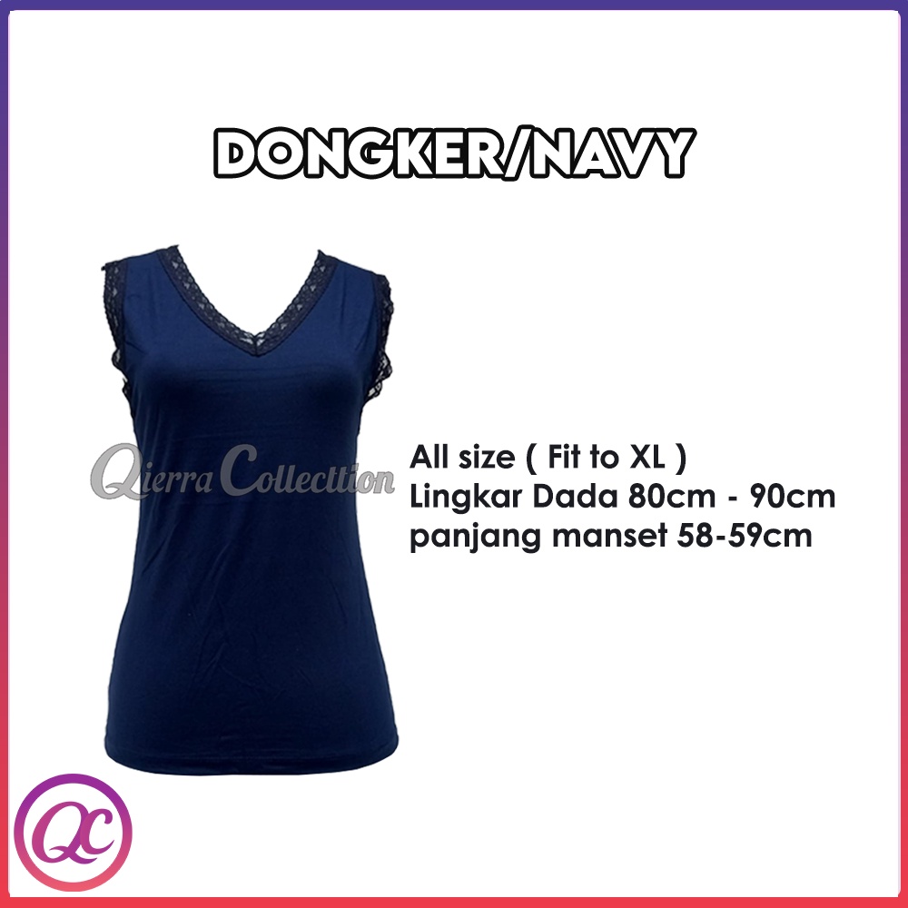 Tank Top Renda Kerah V Polos Warna All size Ready Stok-Dongker