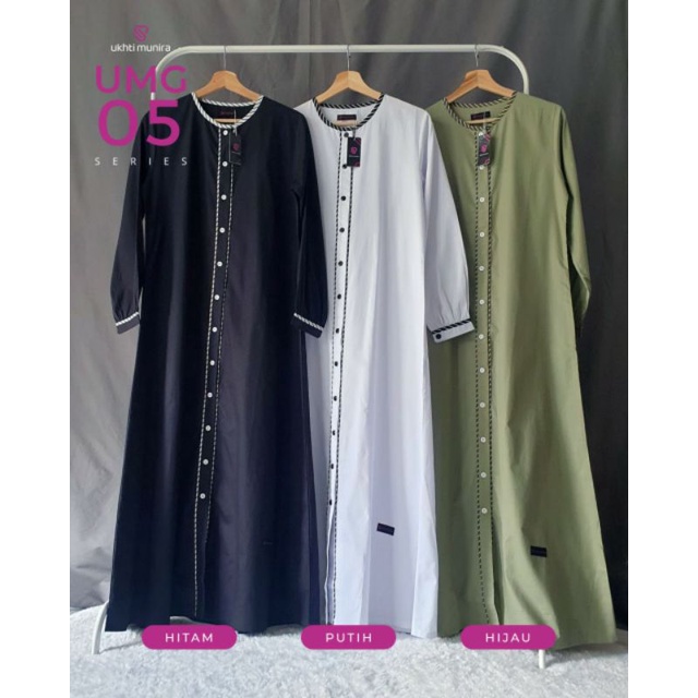 Gamis katun twill luxury putih, hitam, hijau UMG05 ukhti munira original
