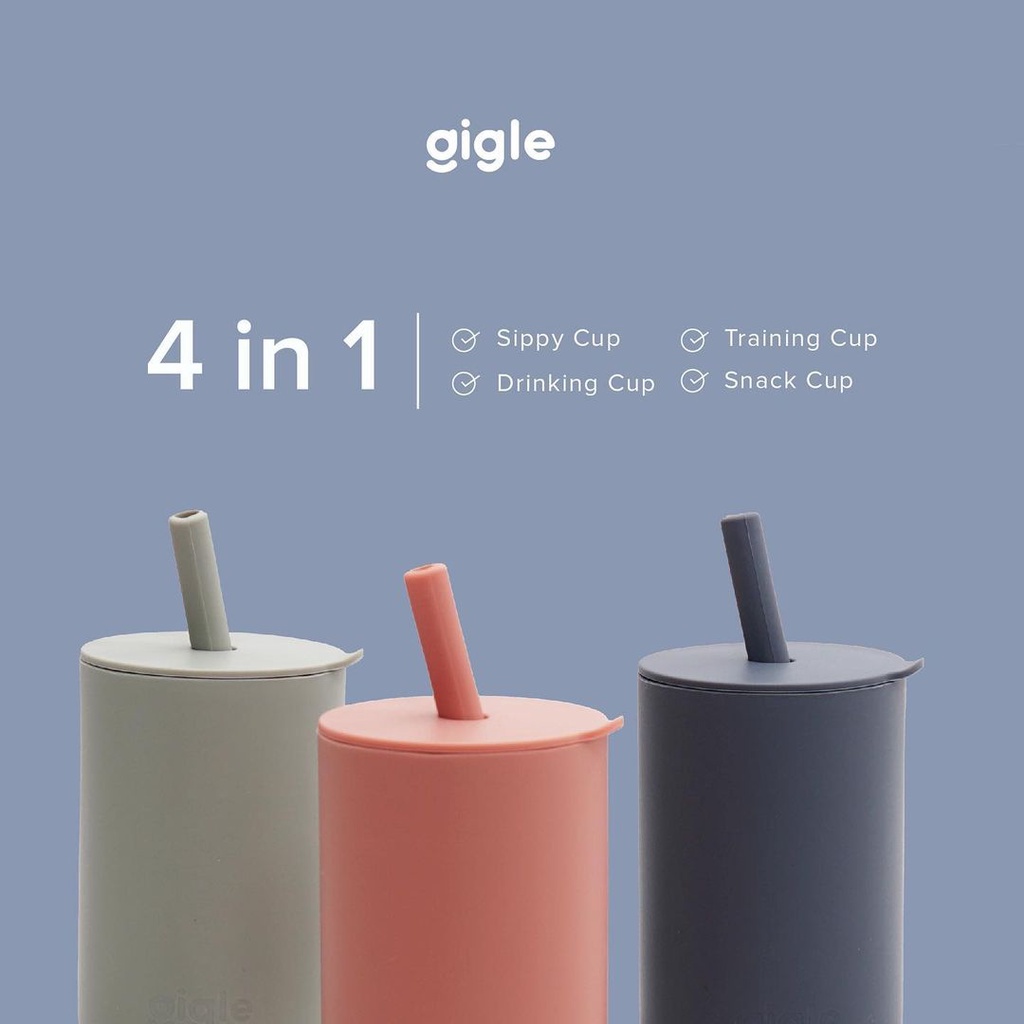 Gigle Silicone Sippy Cup With Straw Gelas Bayi Alat Makan Bayi Premium