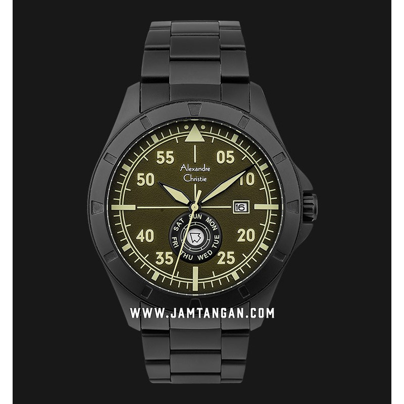 Alexandre Christie AC 6537 ME BIPGN Men Green Dial Black Stainless Steel Strap