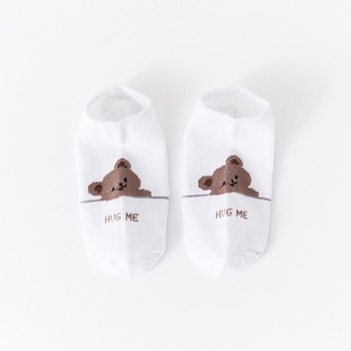 SF - Kaos Kaki Ankle Cute Kaos Kaki Pendek Polos dan Motif Semata Kaki Import Murah Motif Polos-BEAR WHITE