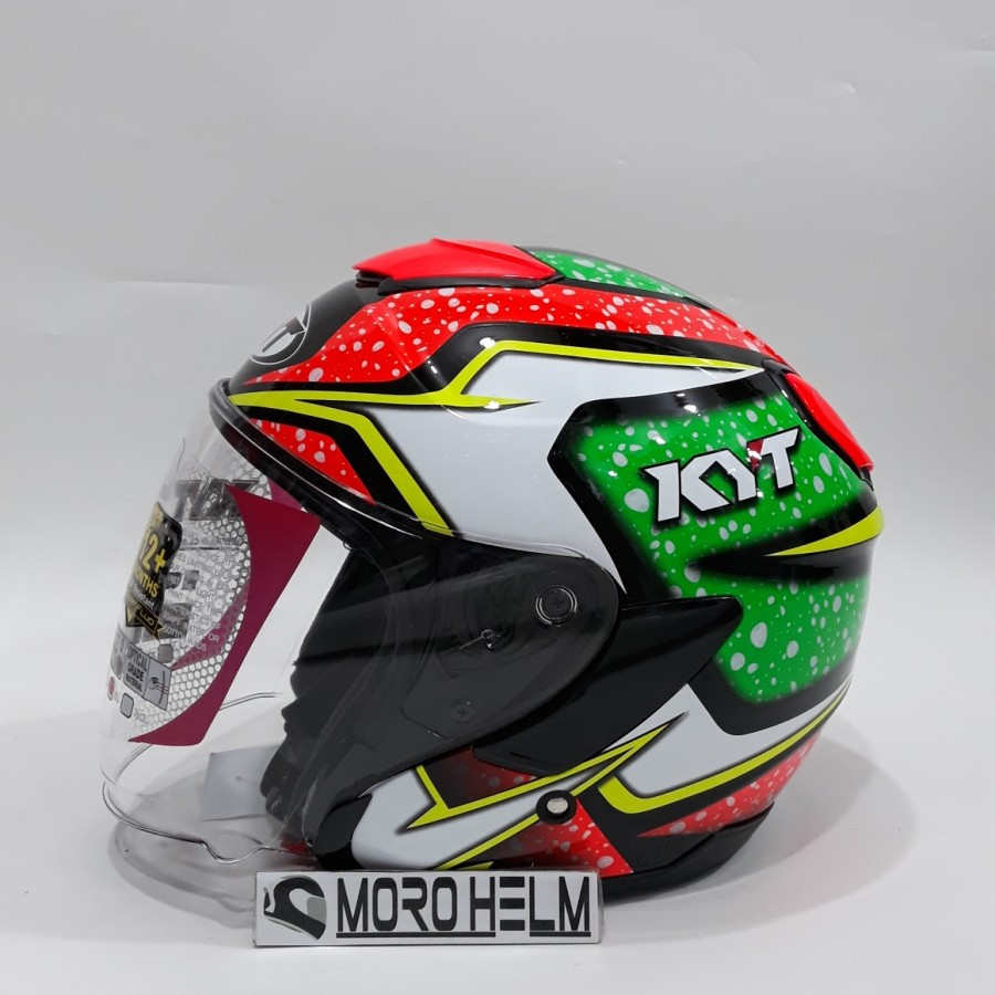 helm kyt kyoto motif 2 black red fluo green fluo