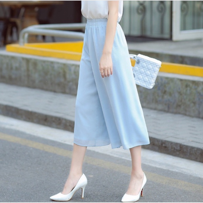 【Blossom】Korean Solid Elastic Waist Wide Leg Pants 7270