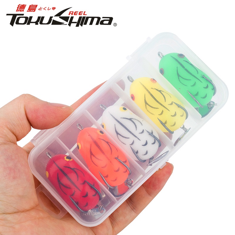 Ready Stock Boxed 5 Pcs 4.5Cm/7G Soft Frog Lure Double Hooks Soft Plastic Frog Topwater Ray Frog Artificial Lure