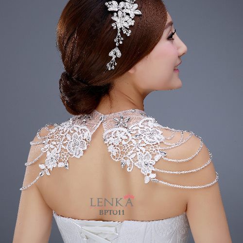 (FAVORITE) AKSESORIS BOLERO PENGANTIN WANITA MUTIARA CRYSTAL LACE PUTIH BPT011