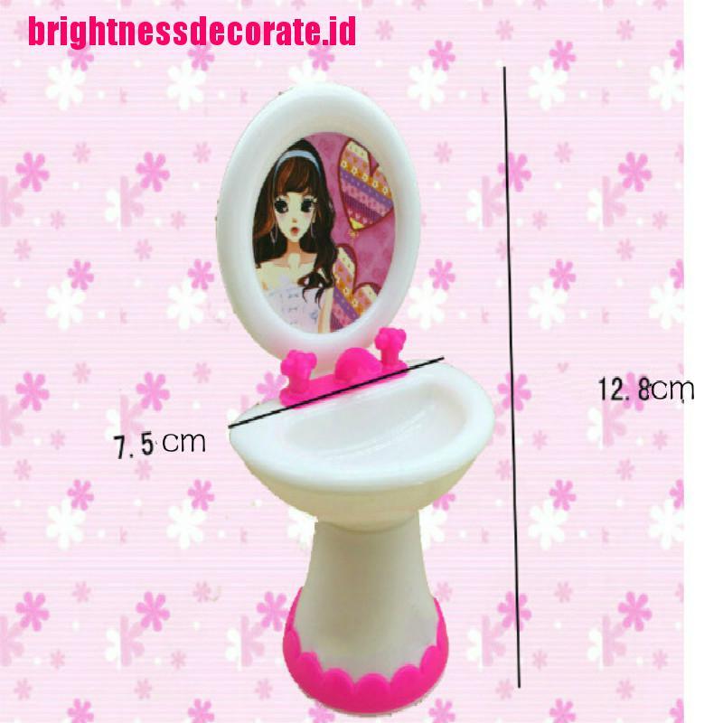 Brightid 1pc Toilet Duduk + 1pc Wastafel Untuk Aksesoris Rumah Boneka Barbie