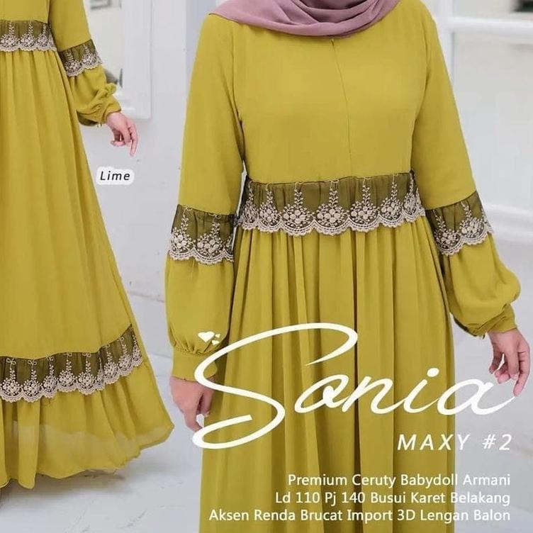 ☈ [ ] Sonia Maxy / Dress Muslim Matt Ceruty Babydoll Aplikasi Renda / Gamis Wanita Simple Kekinian ♪