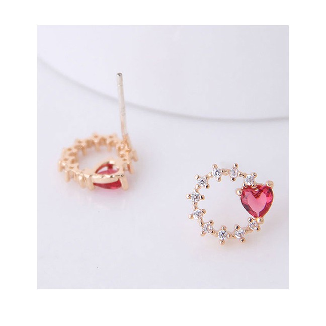 LRC Anting Tusuk Fashion Gold 925 Silver Needle Copper Inlaid Zircon Love Earrings A57530