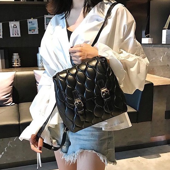 Ransel Mini Kulit Sintetis Motif Jait-Jait Bordir Ransel Wanita Remaja Murah Tas Ransel Korea Style 