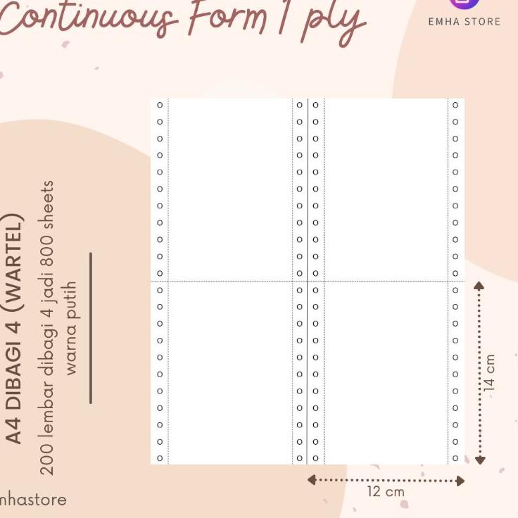 

10.10 SALE Kertas Continuous Form Struk PPOB PLN A4 Dibagi 4 Wartel 1 Ply 200 Lembar [nt -46]