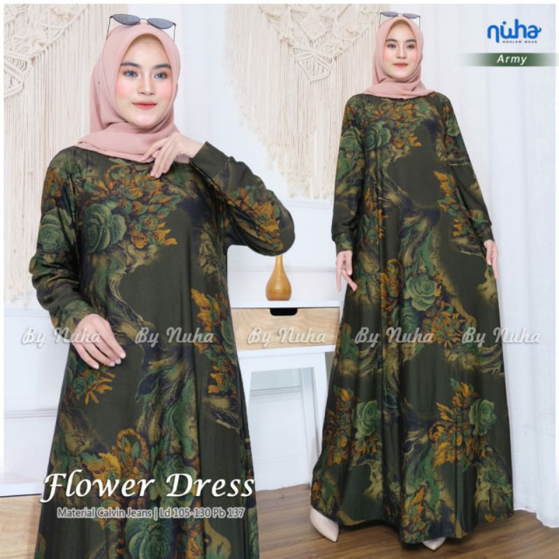 Flower Dress Nuha Gamis Calvin Jeans Jumbo Adem Melar