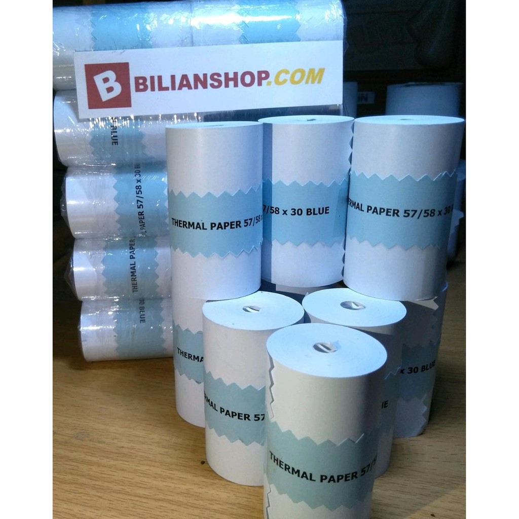 

Kertas Kasir Struk Paper Roll 58x30mm 57x30mm Cetak Biru THERMAL POS Mini Printer Bluetooth Android