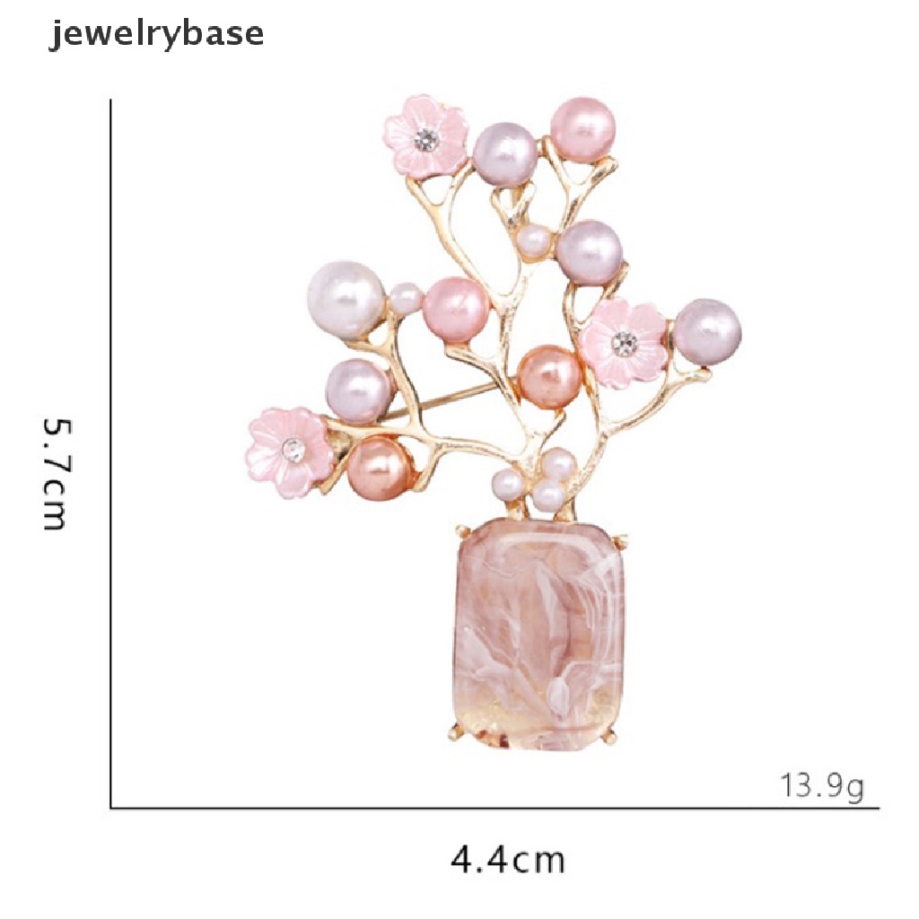 1 Pc Bros Pin Bentuk Bunga Plum Blossom Aksen Mutiara Bahan Metal Warna Pink