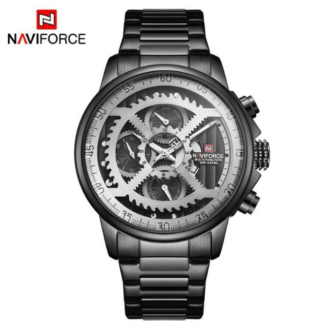 Fashion Pria Jam Tangan Rantai Stainless Steel Naviforce NF9150 Chrono Aktif