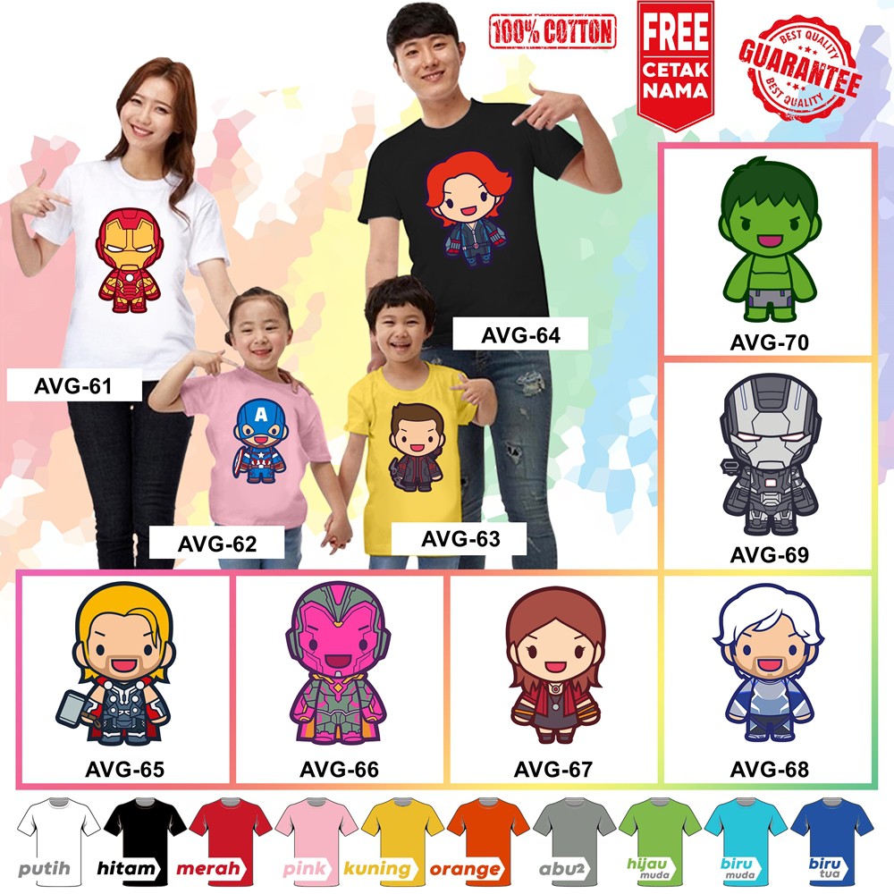  FREE NAMA Baju  Kaos COUPLE ANAK  DAN  DEWASA  AVENGERS 