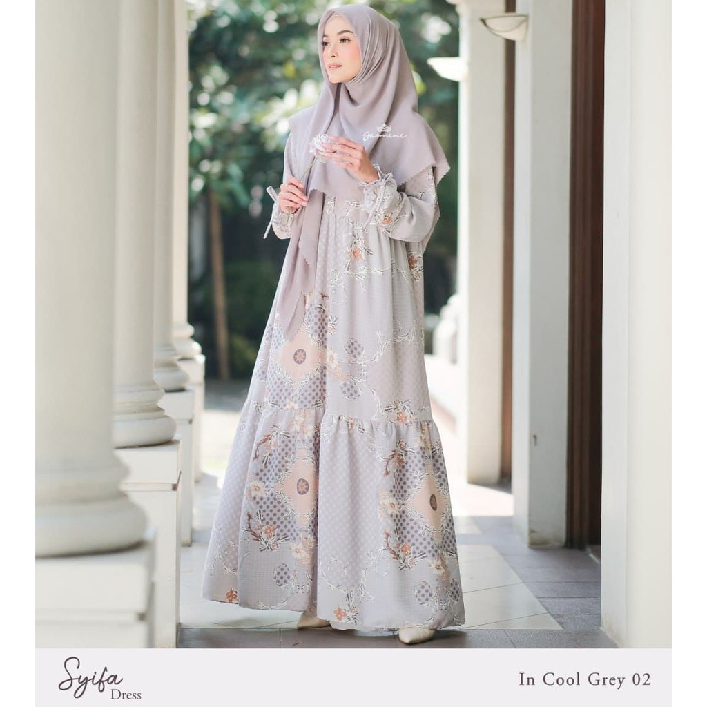 GAMIS JASMINE - SYIFA DRESS MOTIF FLORAL BUSUI WUDHU FRIENDLY WOLLYCREPE HQ FORMAL KONDANGAN JUMBO S