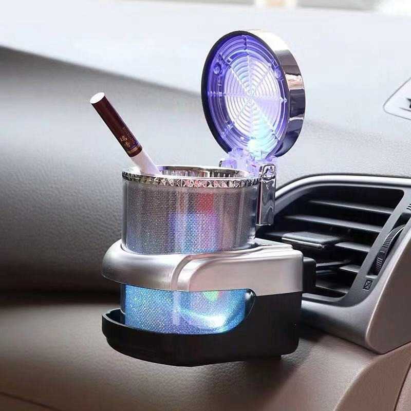 Asbak Mobil Tempat Abu Putung Rokok Lampu LED Stainless Steel Ashtray Light Cup Car Minimalis Praktis Anti Karat