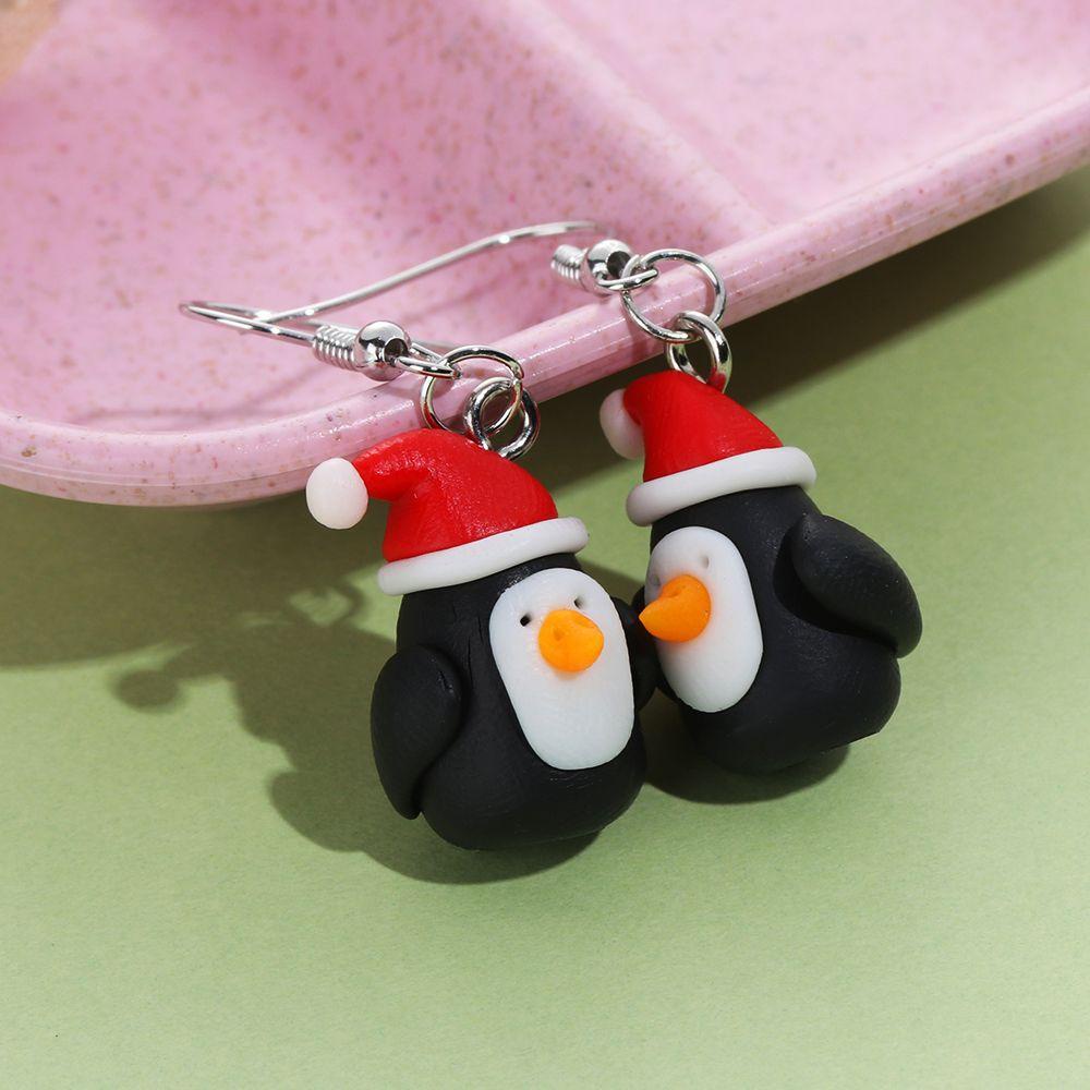 R-bunga Anting Natal Hewan Fashion Motif Pinguin Perhiasan Handmade Polymer Clay