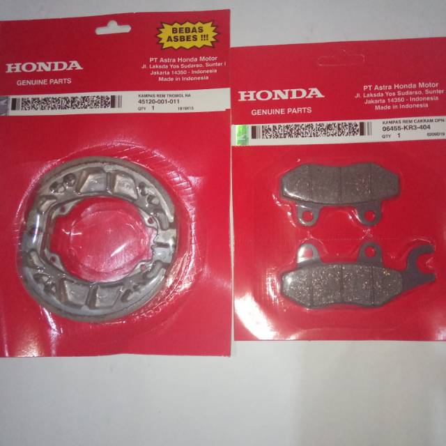 KANVAS REM BLAKANG DAN KAMPAS REM CAKRAM DEPAN HONDA SUPRA/SUPRA FIT/BLADE,KIRANA,KARiSMA