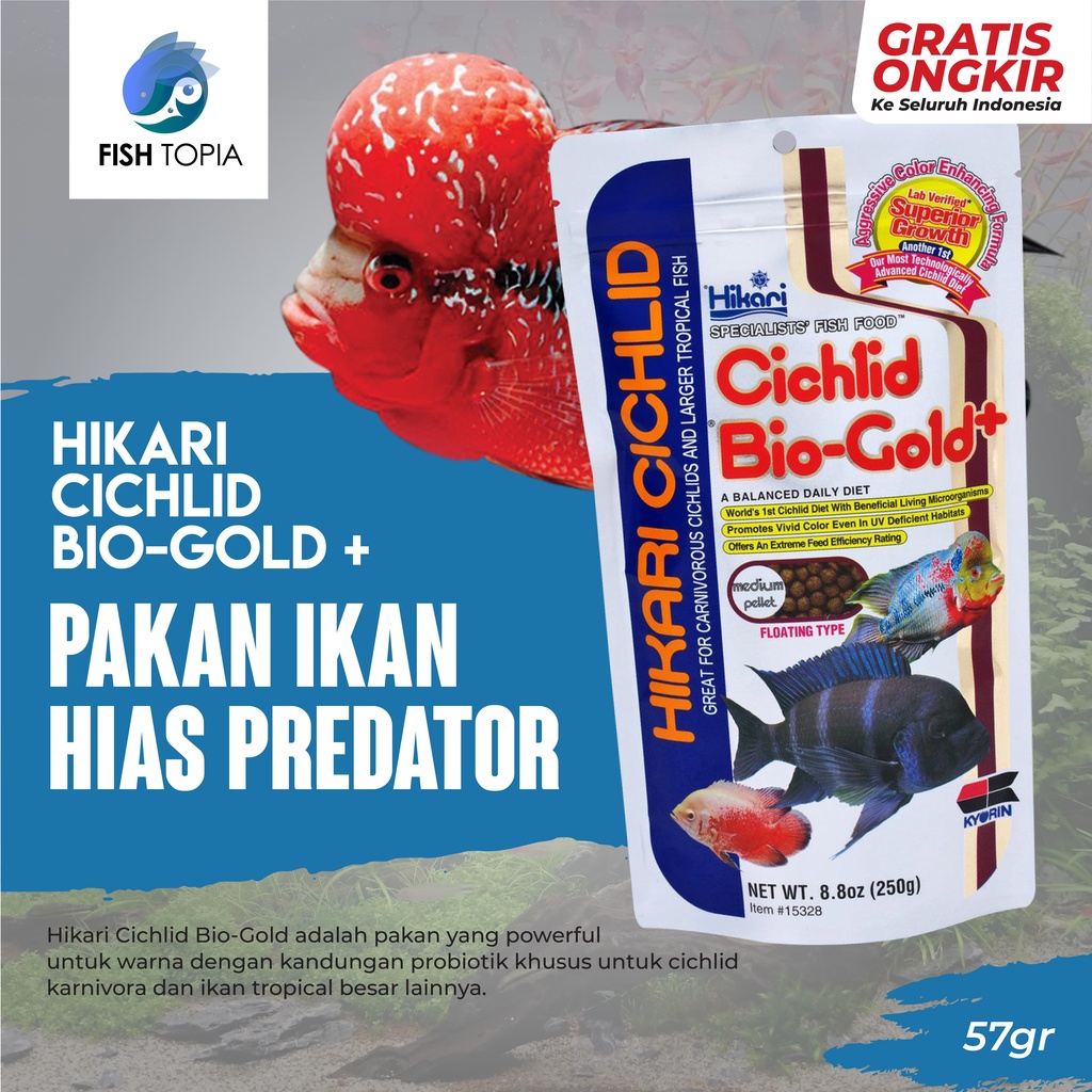 HIKARI PELLET CICHLID BIO-GOLD+ 57 GRAM PAKAN IKAN HIAS PREDATOR AIR TAWAR FISH FOOD IKAN HIAS