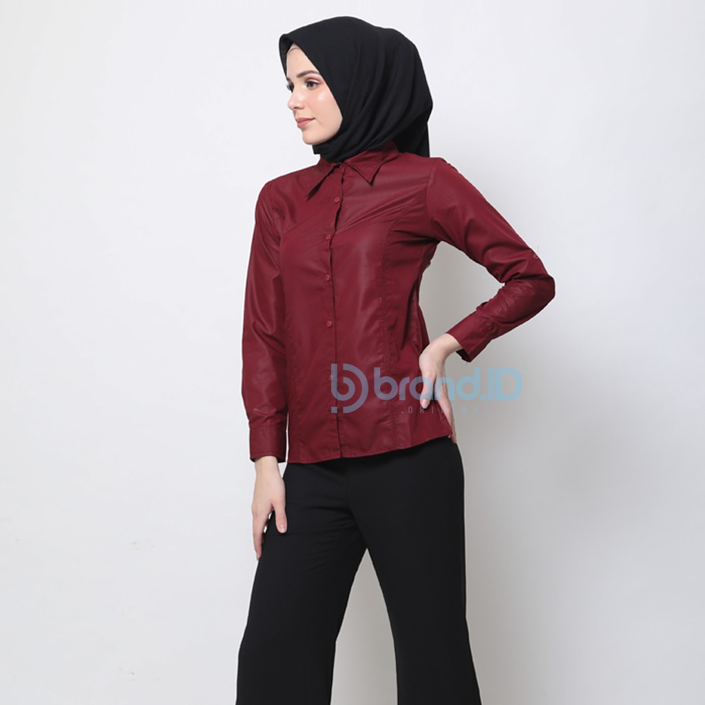 KEMEJA WANITA MAROON DAN WARNA POLOS TANGAN PANJANG KATUN / BAJU KANTOR FORMAL KERJA CEWEK JUMBO