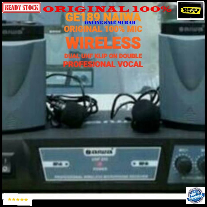 G189 Naiwa aiwa mic wireless jepit dual uhf mik wireles klip clip dobel microphone kerah baju tie sepasang profesional pro kancing condesor system sistem vokal vocal panggung dj studio Kancing sensitif aux ceramah pidato acara meeting panggu