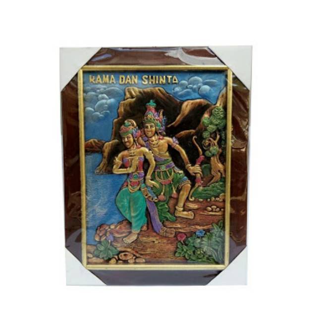 TERMURAH! LUKISAN TIMBUL 3D RELIEF GAMBAR WAYANG RAMA SHINTA 42x32 cm SOUVENIR PAJANGAN DEKORASI