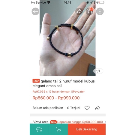 gelang tali 2 huruf model kubus elegant emas asli