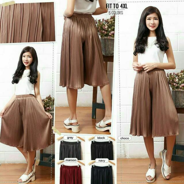 Celana kulot pendek plisket 7/8 terbaru/celana kulot plisket pendek-milo