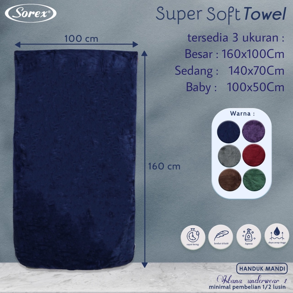 Handuk Dewasa BESAR Tebal | Original SOREX daya serap tinggi | Lembut katun microfiber towel terry