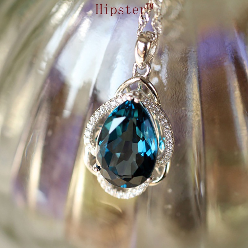 New Hot Fashion Platinum Blue Crystal Full Diamond Pendant Necklace