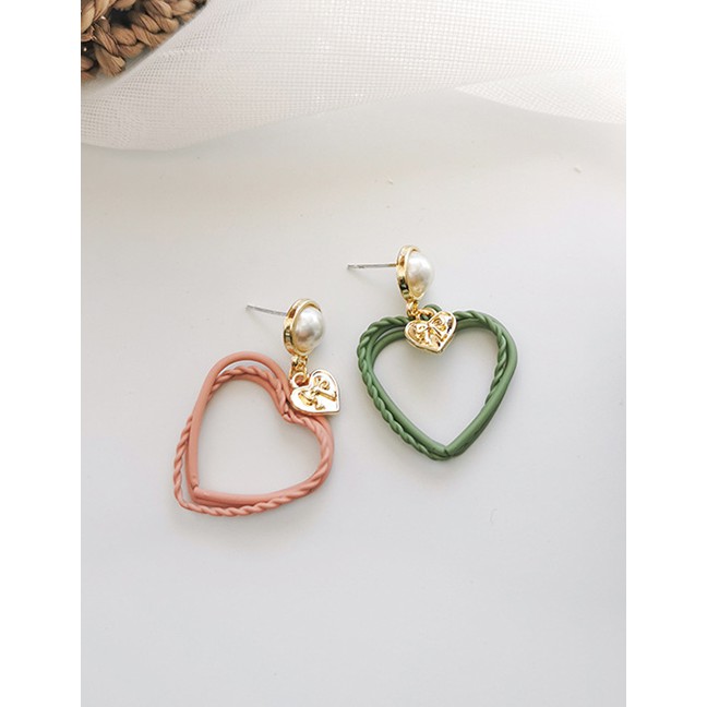 LRC Anting Tusuk Fashion Khaki Multi-layered Love Contrast Earrings