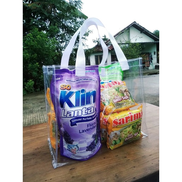 

Tas Jinjing Mika Transparan Hampers (Pegangan Bisban) 30*16*25