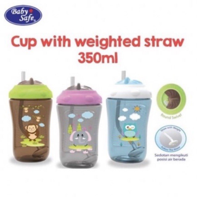 Baby Safe Cup with Weighted Straw 300ml FS405 - Botol Minum Sedotan Bayi Anak Latihan Minum Sedotan Anti Sedak