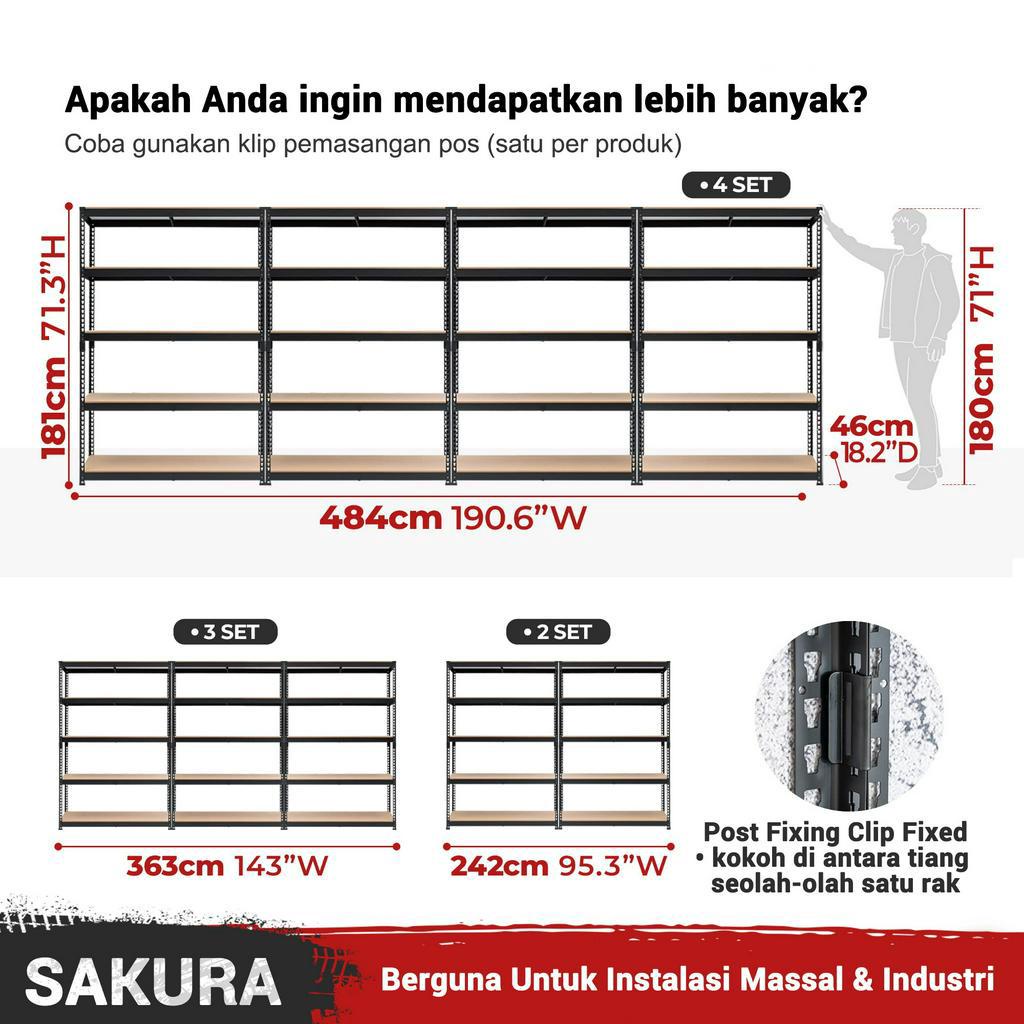 Weyon Sakura Rak Besi Siku Rak gudang Rak serbaguna 5 susun/ Rak barang dagangan 40x120x200cm Anti karat, anti korosi dan anti cetakan