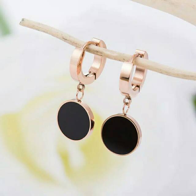 GG Anting Jepit Bulat Hitam polos Titaniumk#AT-JBH