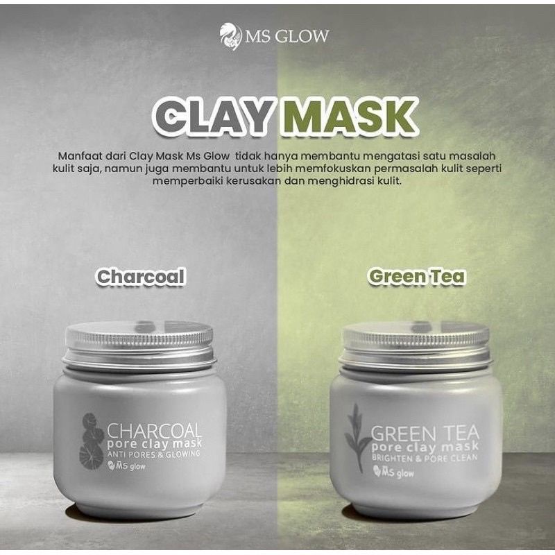 MS GLOW CLAY MASK - MS GLOW MASKER WAJAH GREEN TEA dan CHARCAOL/CHARCO