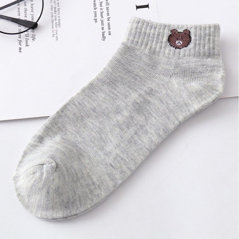 WJ0046 Kaos Kaki Cute Beruang Kaos Kaki Pendek Wanita Pria Semata Kaki-Abu Muda