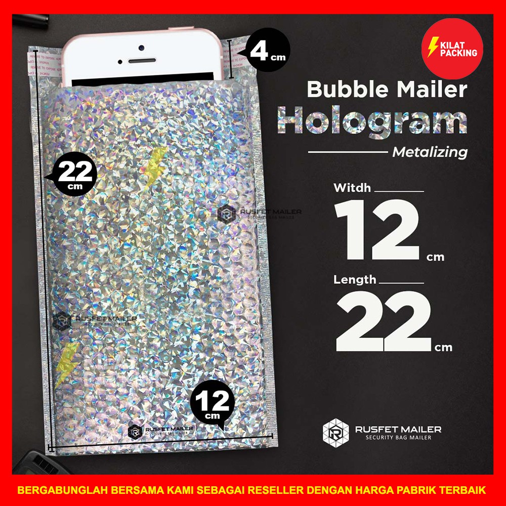 

AMPLOP BUBBLE MURAH | BUBBLE MAILER PREMIUM | POLYBUBBLE MURAH MOTIF HOLOGRAM 12CM X 22CM