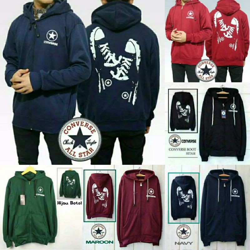 GRADE ORIGINAL - Size M L XL XXL - Jaket Sweater Hoodie CONVERSE Shoes Premium Zipper Fleece Tebal