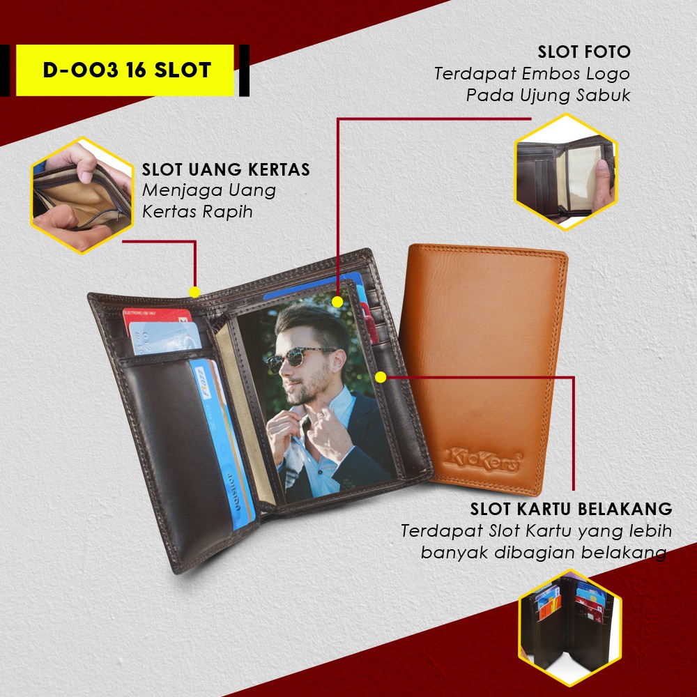 DOMPET KULIT LIPAT SLIM 16 SLOT KARTU BAHAN KULIT SAPI ASLI 100% PREMIUM BERKUALITAS D003