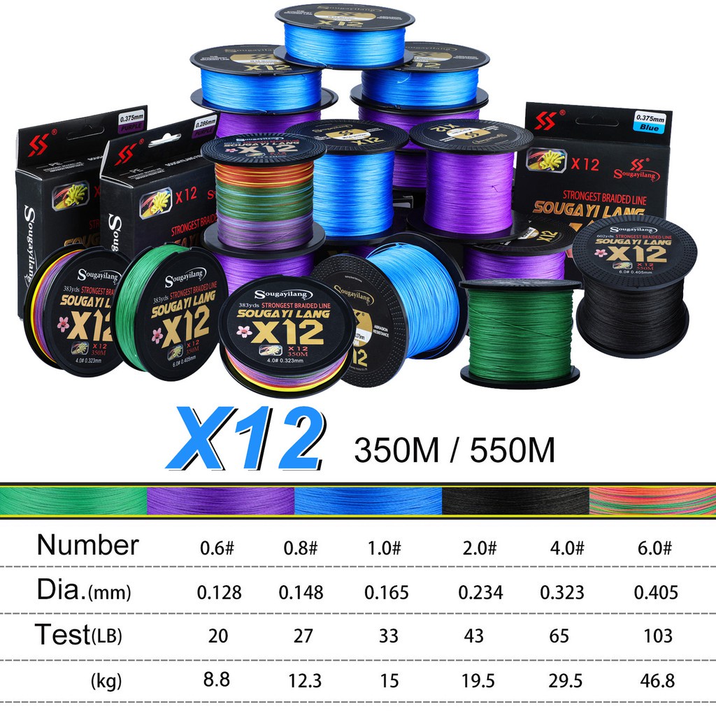 Sougayilang 350m 550m Senar Pe New X12 Super Strong Senar Pancing Braided Fishing Line Multifilament PE Line Saltwater Fishing Tackle