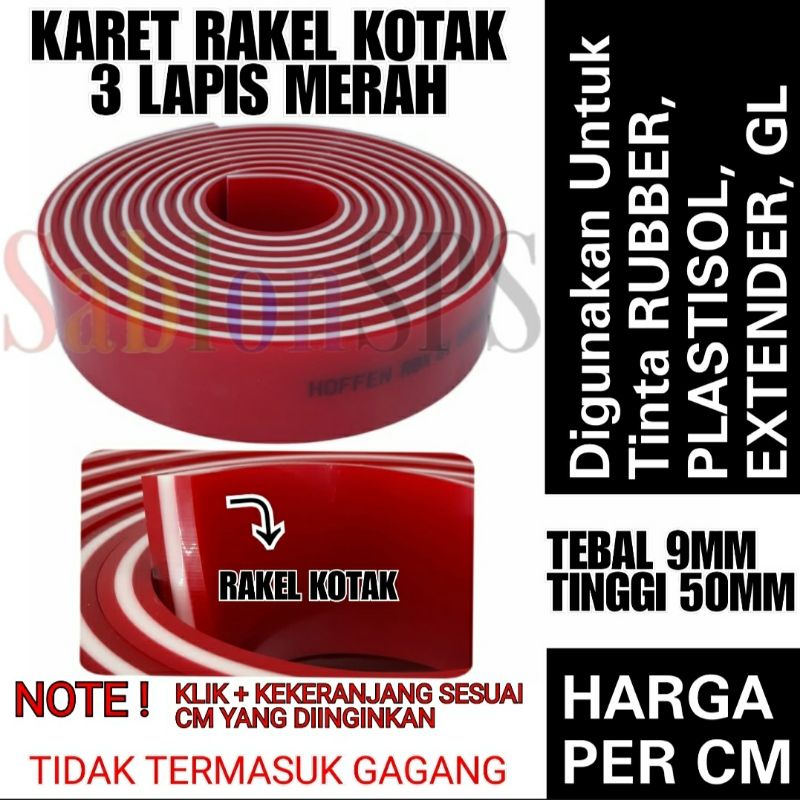 Karet Rakel Papak 3 Lapis 9x50 Kekerasan 70/90/70 HARGA PER CM