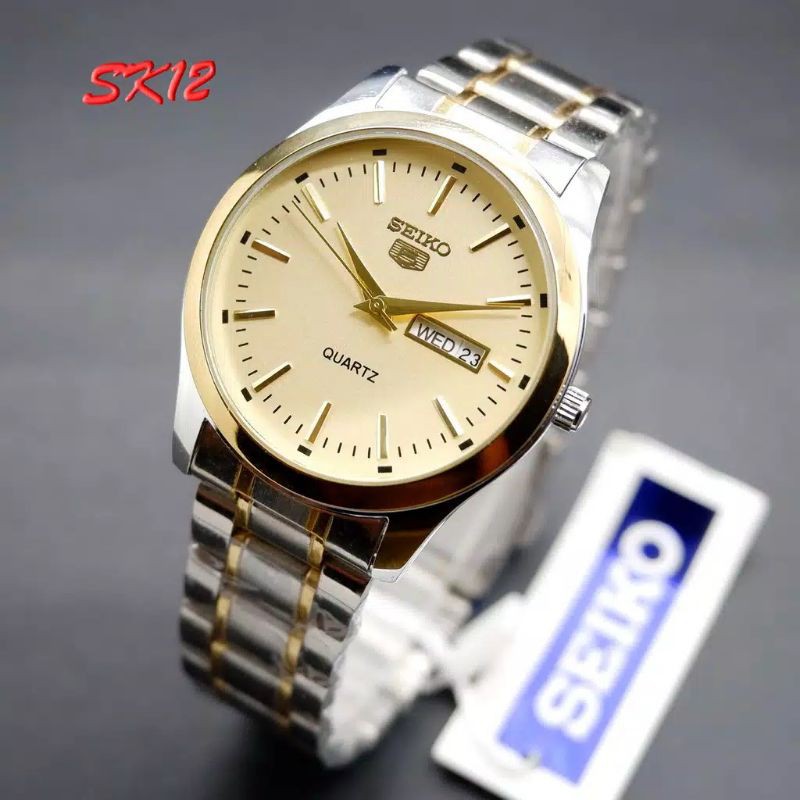 jam tangan pria original Seiko 5 Rantai Combinasi Elegant