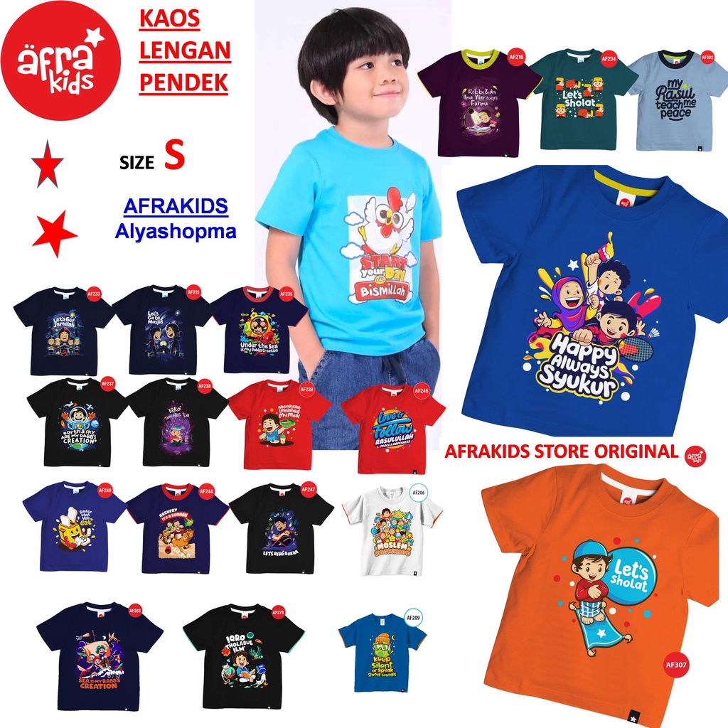 Kaos Afrakids Laki-laki Size S / Kaos Anak Muslim SIZE S (untuk size M, L, XL &amp; XXL ada di etalase yang berbeda)