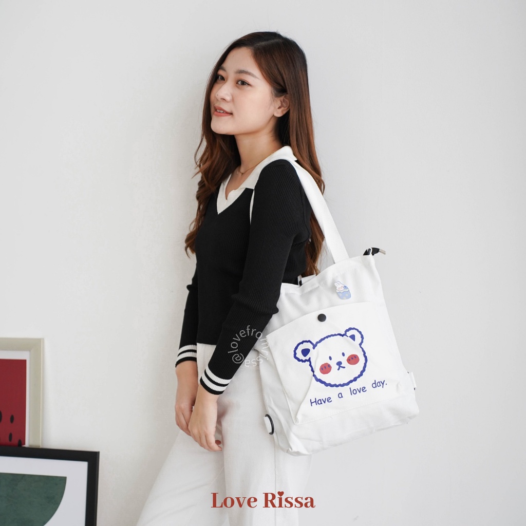 Tas Kuma Tas Japanese Style Tas Selempang Tote Bag Ransel 3 in 1 Solid Color